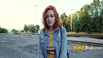 Lusty redhead flashes assets for ride home