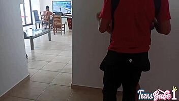 while husband plays, uncle fucks me hard in room corner, leaves cum in pussy.