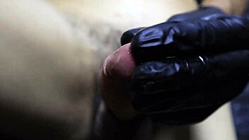 close-up cock massage with gloves