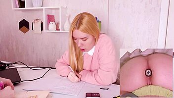 Helping stepsister with homework, but she's vibro-distracted in her tight ass!