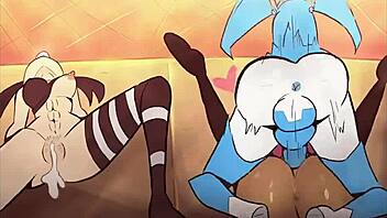 Robot Jenny X hooks up with Brit and Tiff in futa parody