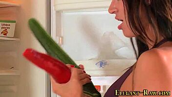 Classy European beauty enjoys sensual ass play with cucumber