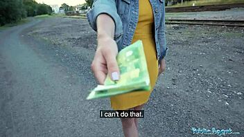 Sexy redhead waitress bangs doggystyle in public spot