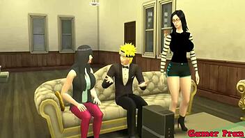 Naruto hentai episode 2: Naruto watches movie with wife, leads to threesome anal creampie