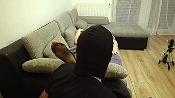 alex worships his milf's feet in fishnets