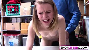 teen caught shoplifting gets punished with cock in office