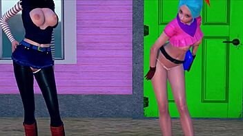 Dragon Ball waifus Bulma and C18 with dildo orgasm blowjob oral pussy lesbian monster.