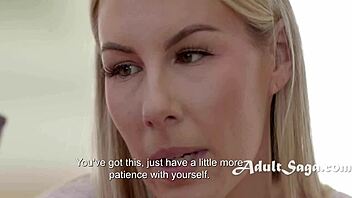 Curvy blonde teacher seduces with massive boobs