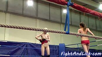 Euro lesbians wrestle and lick pussies in catfight