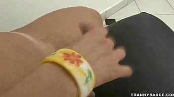 tanned latina tranny babe gets naked and jerks her cock