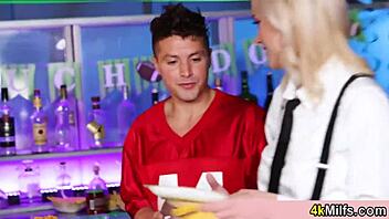 sexy blonde waitress enjoys football and her fans