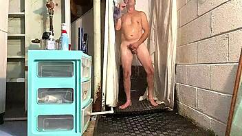Hot gay enema in shower masturbation