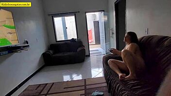 young girl spreads legs on couch for fuck