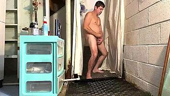 Hot gay enema in shower masturbation