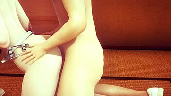 Shinobu Kocho is sucking and having a threesome in tatami.
