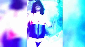 Tranny dances crazily with big ass in lingerie.