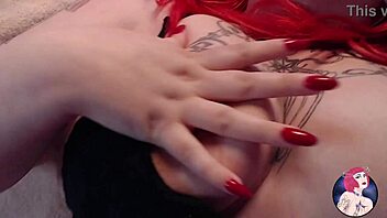 Chubby redhead neighbor with big boobs fondling them