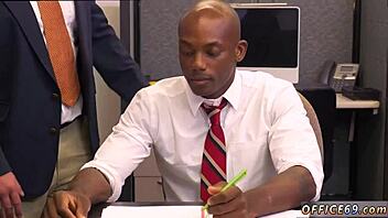 Men in HR meeting give blowjobs and eat cum from big cocks