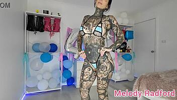 Melody Radford's small bikini collection: amateur teen's tattooed boobs