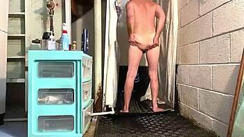 Hot gay enema in shower masturbation