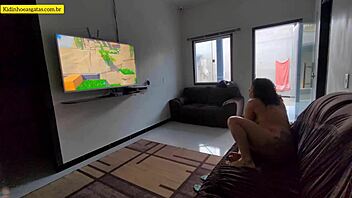 young girl spreads legs on couch for fuck