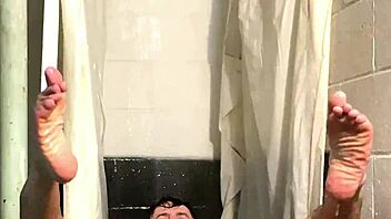 Hot gay enema in shower masturbation