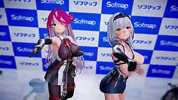 Sailor moon-inspired 3D hentai video featuring Hololive's Houshou marine and Shirokane noir