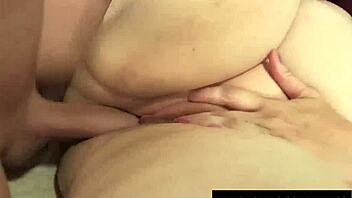 slutty plumper buxom bella pleasures him till he cums on her tits