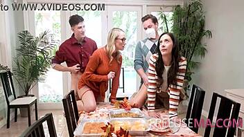 Unwinding stress with spontaneous intimacy during family holiday meal
