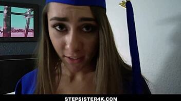 Skinny Stepsister Mackenzie Mace Licks Stepbrother's Big Cock Before Fucking