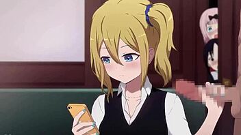 Hayasaka ai gives a handjob in this anime