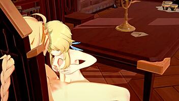 Genshin Impact characters Aether and Lumine engage in explicit 3D animation