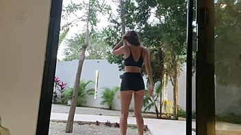 Wet Brunette Babe Rips Clothes Off