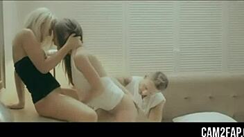 Hot threesome action unfolds in free teen 18+ video.