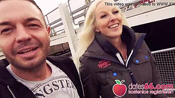 Slutty German blondie craves cum on her big tits!