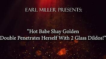 Blonde beauty Shay Golden, double penetrate with glass dildos now!
