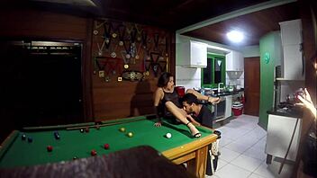 Milf gets anal creampie on pool table