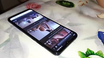 my girlfriend uses her phone with big boobs - lesbian illusion girls