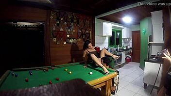Milf gets anal creampie on pool table