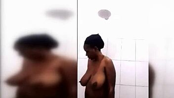 Huge Titted Black Cutie Enjoys Intense Shower