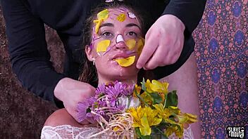 Petite teen gags on rough BDSM cock sucking! 😈