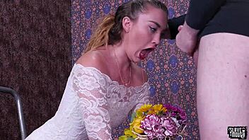 Petite teen gags on rough BDSM cock sucking! 😈