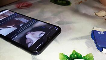 my girlfriend uses her phone with big boobs - lesbian illusion girls