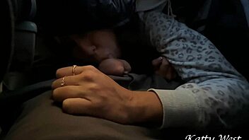 Teen stewardess gives handjob and blowjob in public on airplane