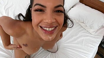 Gorgeous pornstar Maya Farrell in Christmas sex scene.