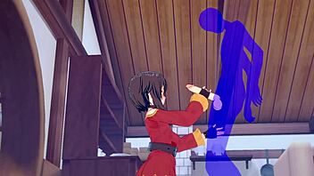 Konosuba hentai - megumin handjob with cumshot in her face - japanese asian manga anime game porn