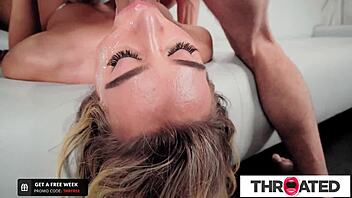 does this luscious blonde babe want her throat fucked harder in lingerie?