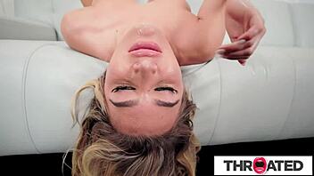 does this luscious blonde babe want her throat fucked harder in lingerie?