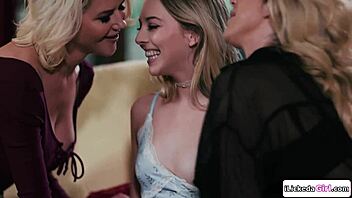 Two Milfs Dive Deep into Teen Stepdaughter’s Pussy with Face Sitting