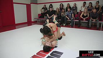 Wow! Busty Wrestling Dykes Strapon Bang in Kinky Group!